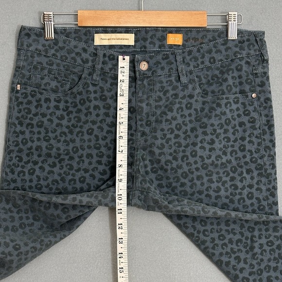 Pilcro Womens Jeans 31 Stet Teal Blue Flocked Velvet Leopard Animal Boho Western - Picture 12 of 16